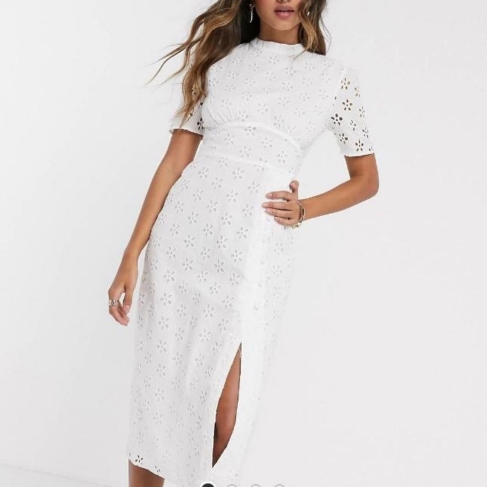 ASOS Broderie White Eyelet Tea Midi Dress - Size 10